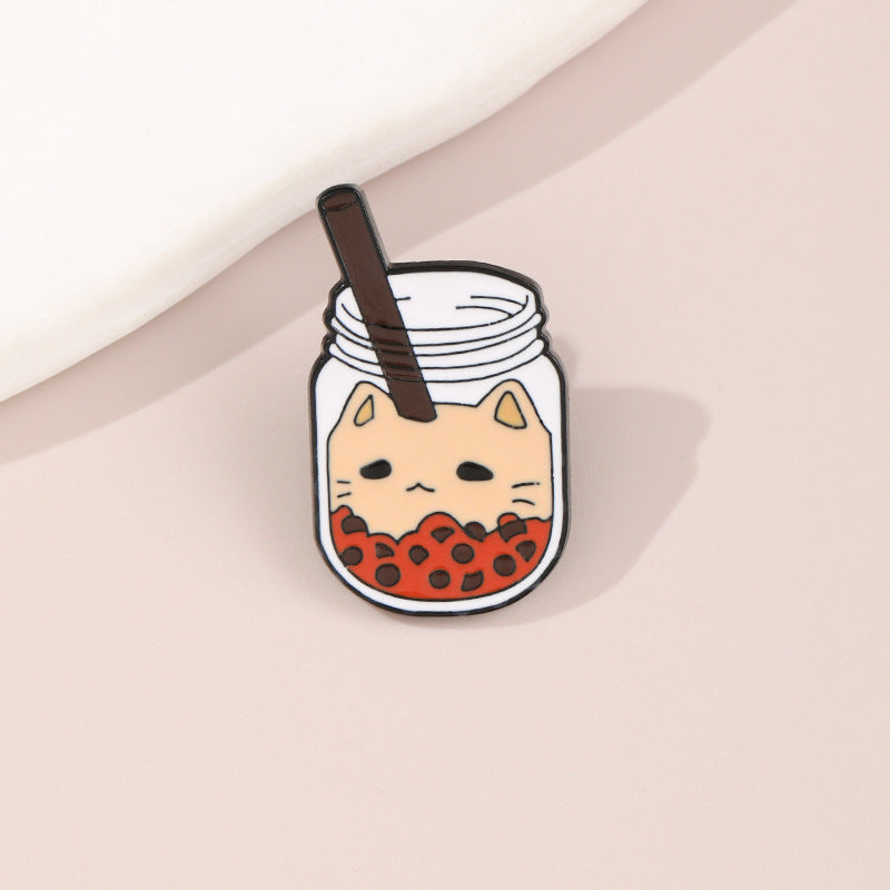 Cat Boba Tea Enamel Pin