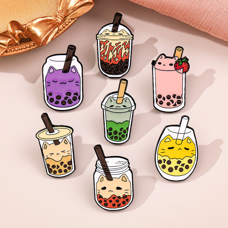 Cat Boba Tea Enamel Pin