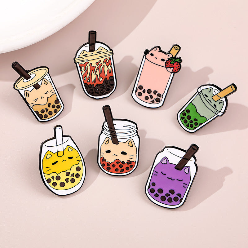 Cat Boba Tea Enamel Pin