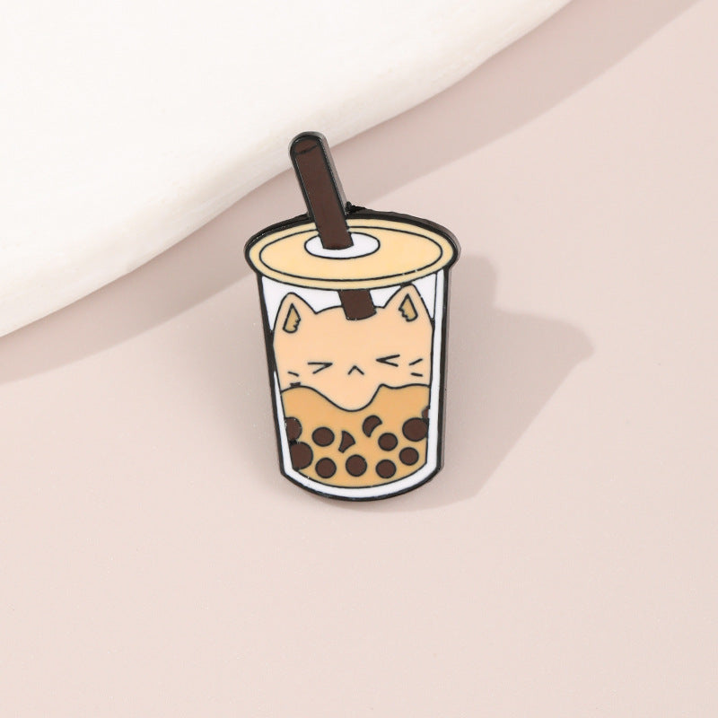 Cat Boba Tea Enamel Pin