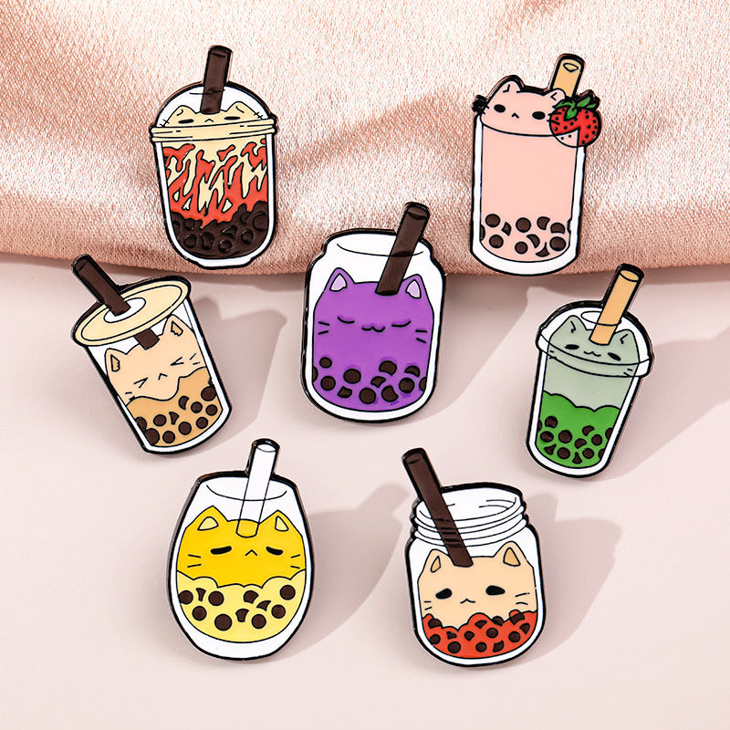 Cat Boba Tea Enamel Pin