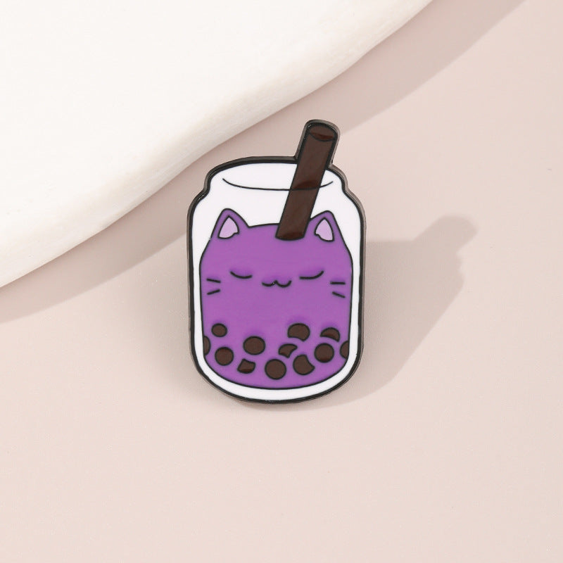 Cat Boba Tea Enamel Pin