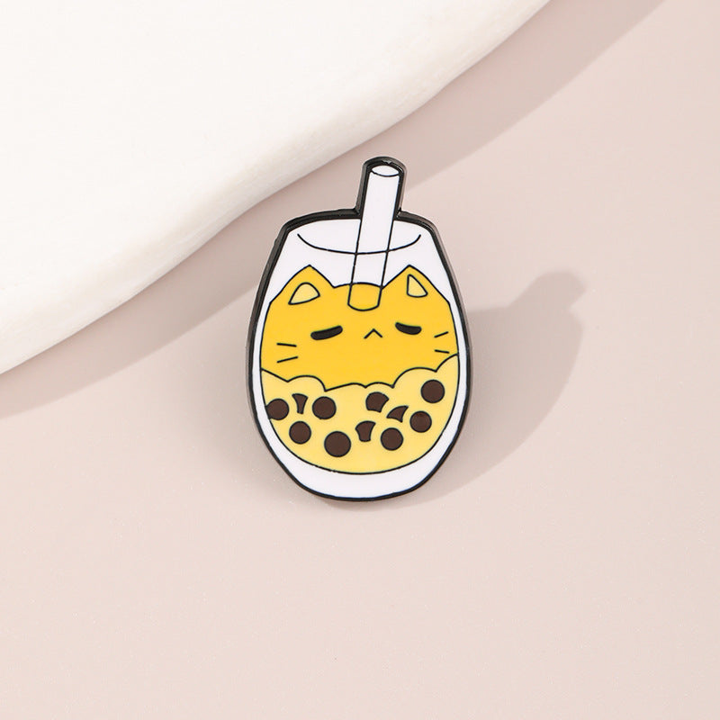 Cat Boba Tea Enamel Pin